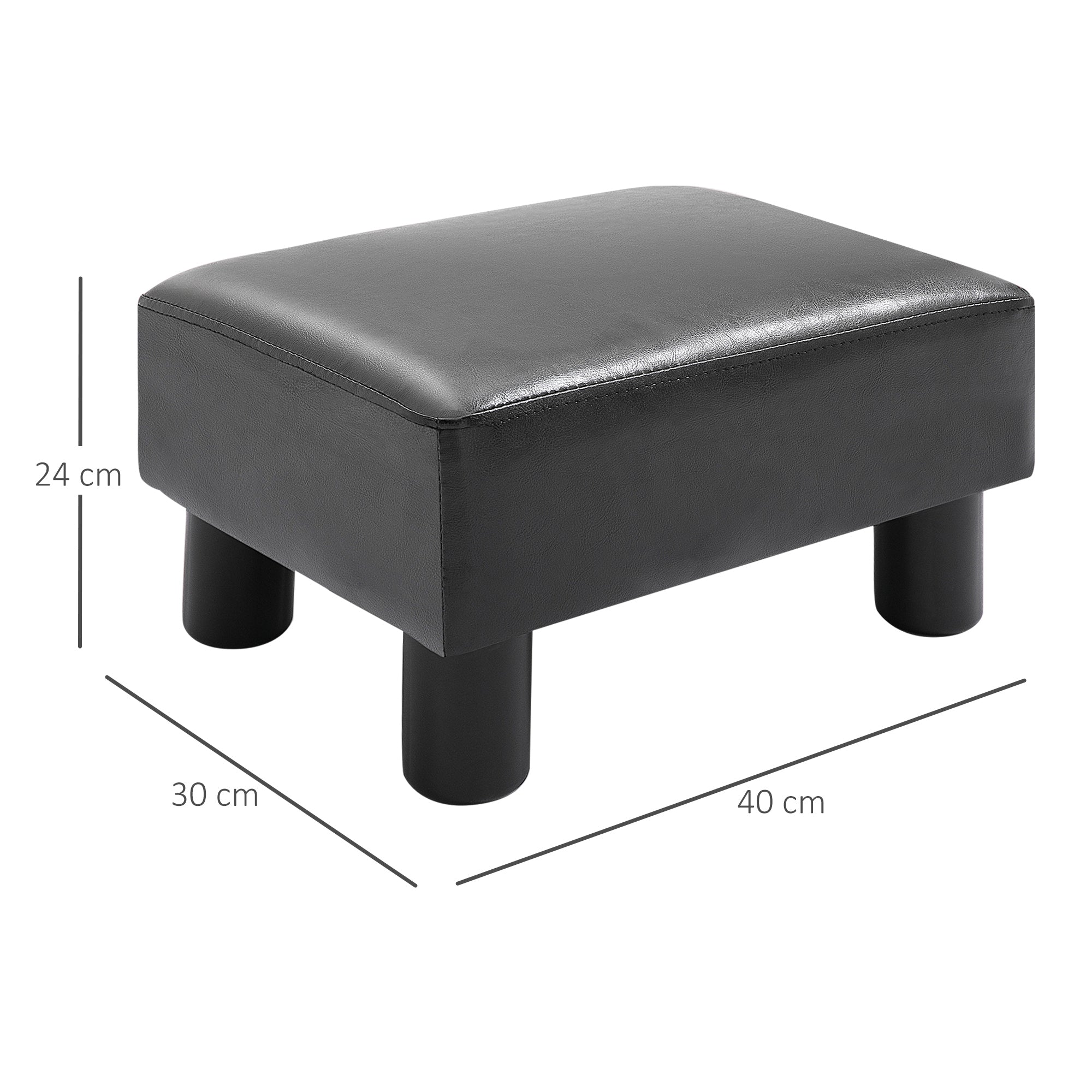 HOMCOM Faux Leather Footstool, Small Foot Rest, Rectangle Sofa Stool for Bedroom Living Room, Black